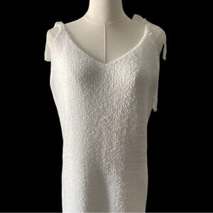 POL Self-tie Sleeveless V-neck Berber Sweater Cozy Dress, Size Large, New